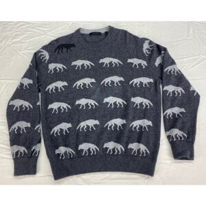 Greyson Charcoal and White Wolf Motif cashmere/wool Sweater